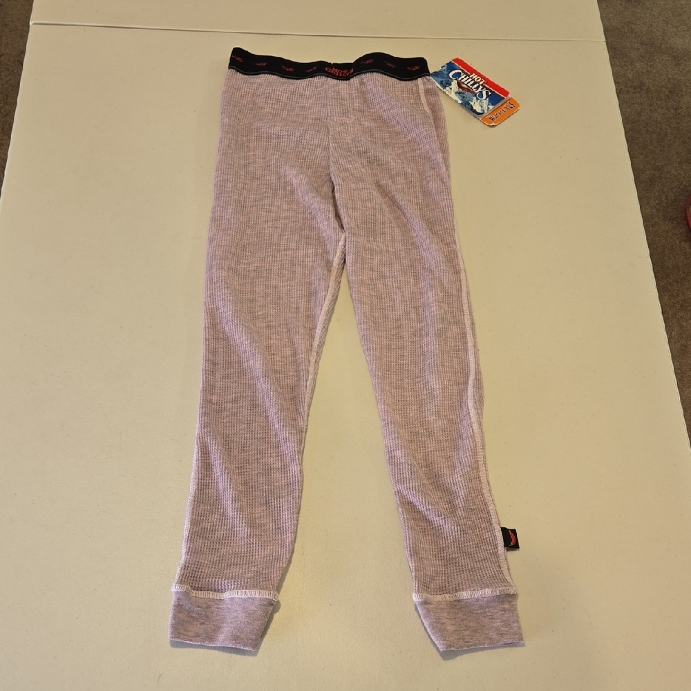 Hot Chillys Thermal Ribbed Leggings with Black Waistband - Light Mauve, Size M
